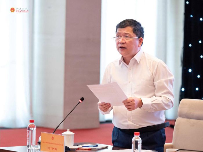 Phó Chủ nhiệm Ủy ban Văn hóa và Xã hội Tạ Văn Hạ trình bày dự thảo báo cáo thẩm tra