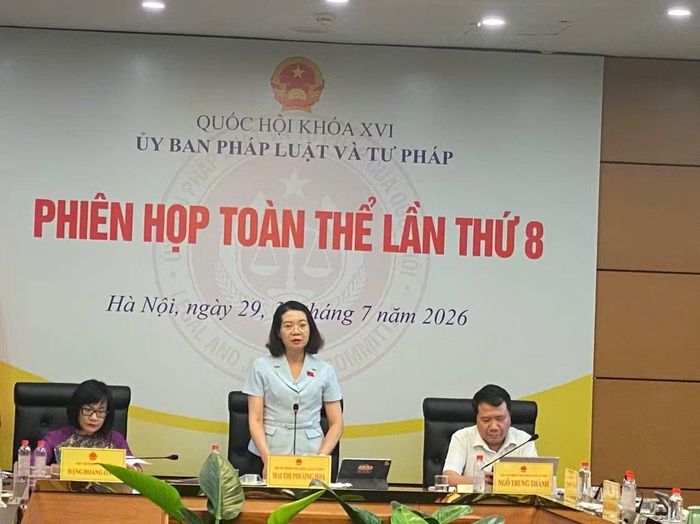 Đồng chí Mai Thị Phương Hoa, Phó Chủ nhiệm Ủy ban Pháp luật và Tư pháp phát biểu tại phiên họp.