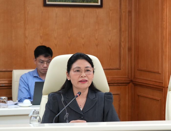 Phó Tổng Kiểm toán nhà nước Hà Thị Mỹ Dung phát biểu tại cuộc họp. Ảnh: QUỲNH ANH