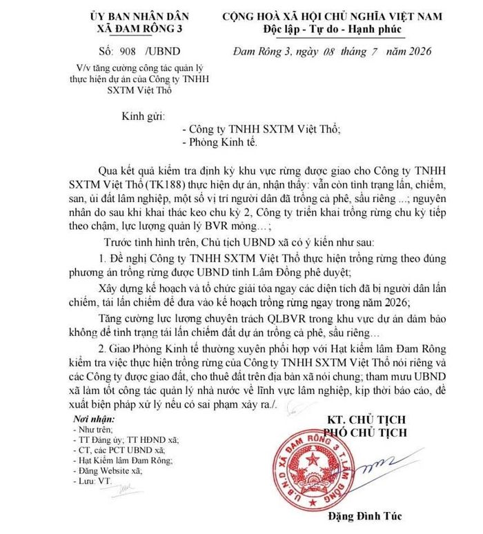 Văn bản chỉ đạo của UBND xã Đam Rông 3, tỉnh Lâm Đồng