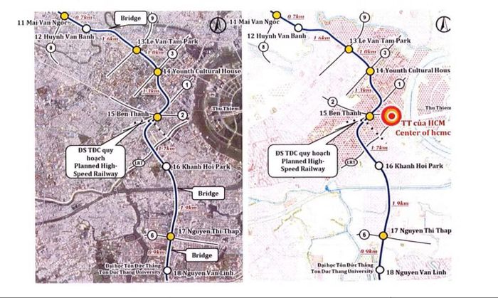 Hướng đi của Metro số 4 qua khu trung tâm TP.HCM. (Nguồn: Đơn vị nghiên cứu)