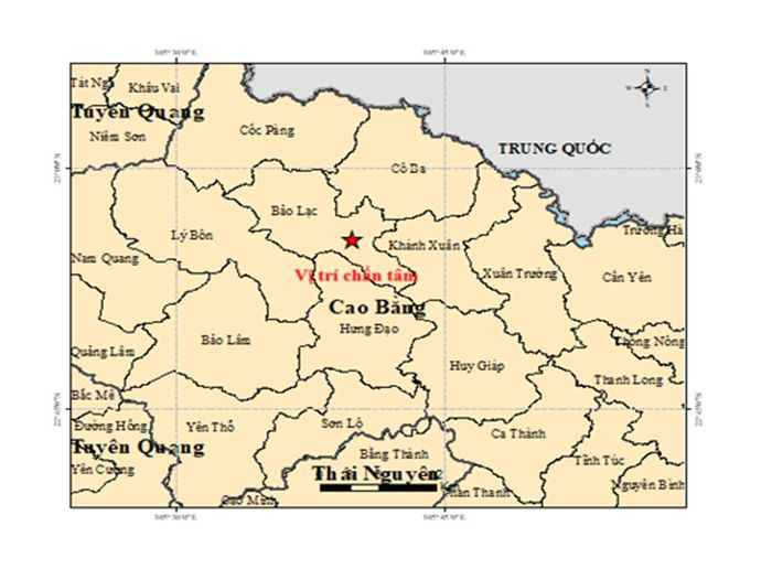 Vị trí trận động đất. (Ảnh: Viện Các Khoa học Trái đất)