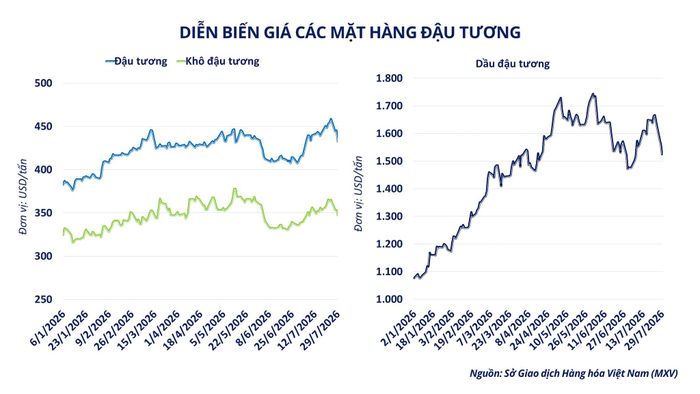 Diễn biến giá các mặt hàng đậu tương. Nguồn: MXV