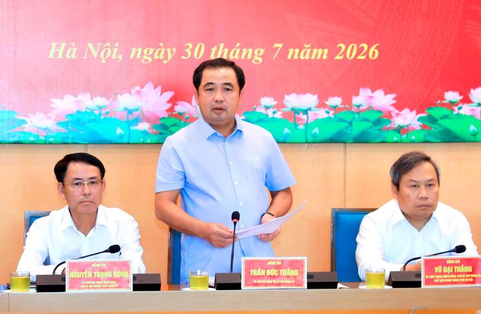 Bí thư Thành ủy Hà Nội Trần Đức Thắng phát biểu kết luận hội nghị. Ảnh: Quang Thái