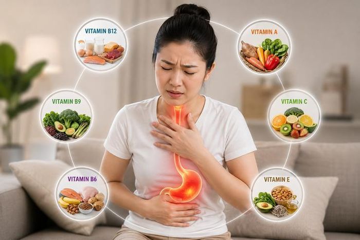 Bổ sung các loại vitamin hỗ trợ giảm triệu chứng trào ngược dạ dày thực quản. Ảnh AI.