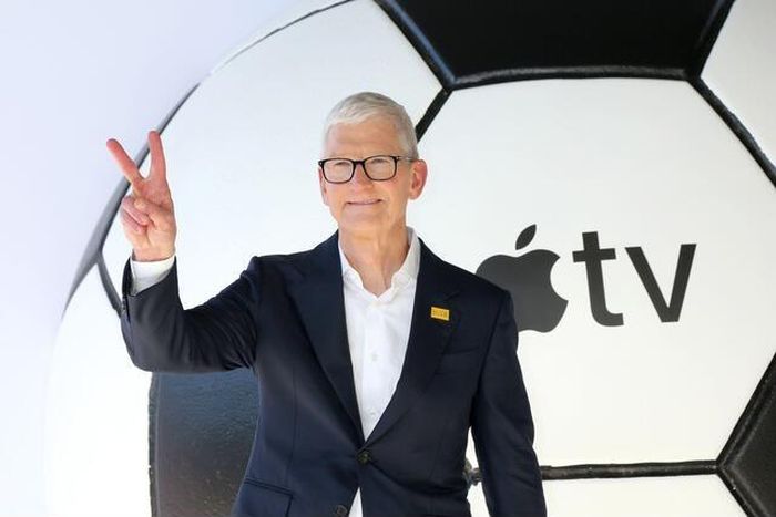 Tim Cook có lần phát biểu cuối cùng với tư cách là CEO tại một buổi báo cáo tài chính của Apple. Ảnh: Alamy.