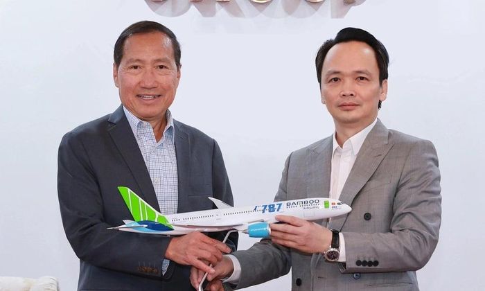 Ông Michael Vu (trái) tại cuộc gặp nhà sáng lập FLC Trịnh Văn Quyết vào tháng 2. Ảnh: FLC.