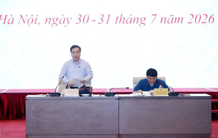 Phó Chủ nhiệm Ủy ban Văn hóa và Xã hội Đặng Xuân Phương trình bày tóm tắt dự thảo báo cáo thẩm tra