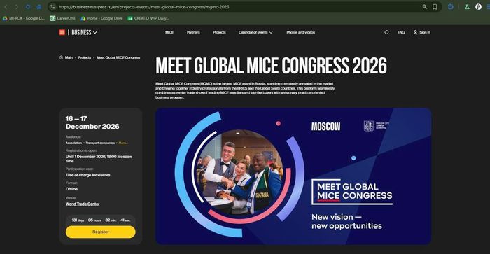 Thông tin chi tiết và cổng đăng ký tham dự MGMC 2026 đăng tải trên trang web chính thức của sự kiện. Ảnh: Chụp màn hình