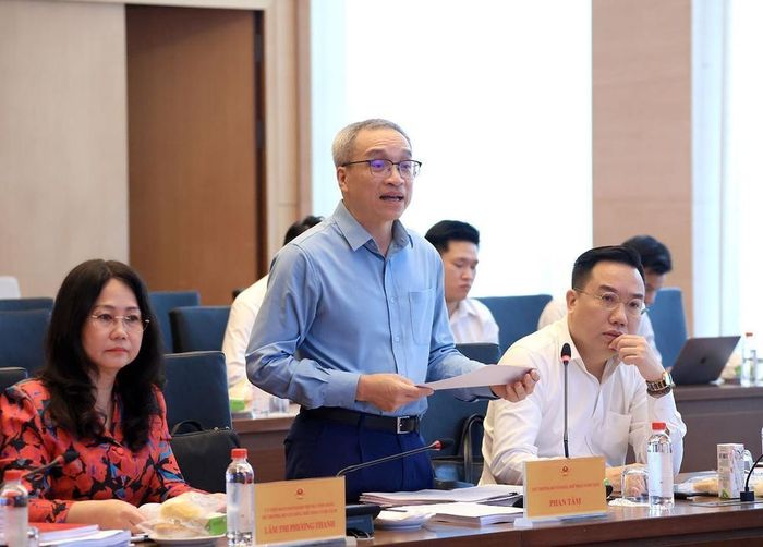 Thứ trưởng Bộ Văn hóa, Thể thao và Du lịch Phan Tâm báo cáo tờ trình Chính phủ về sửa đổi một số điều của Luật Xuất bản. Ảnh: Tuấn Anh - TTXVN