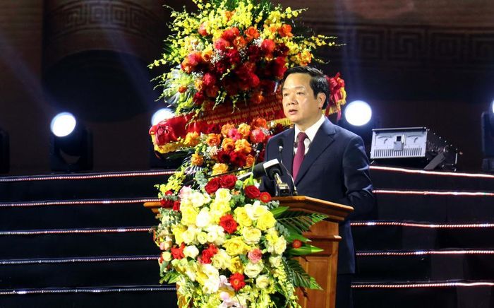 Bí thư Tỉnh ủy Hưng Yên Phạm Quang Ngọc phát biểu tại Lễ kỷ niệm 300 năm ngày sinh Danh nhân văn hóa Lê Quý Đôn. Ảnh: Đinh Văn Nhiều-TTXVN