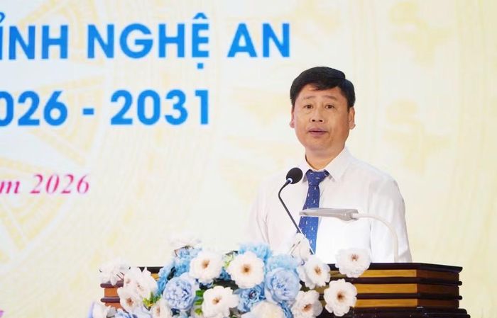 Đồng chí Trần Minh Ngọc, Giám đốc Báo và Phát thanh, Truyền hình Nghệ An, Chủ tịch Hội Nhà báo Việt Nam tỉnh Nghệ An phát biểu khai mạc Đại hội.