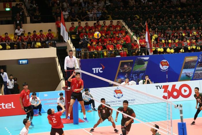 Một trận đấu tại Giải Bóng chuyền Quân đội các nước ASEAN năm 2023.