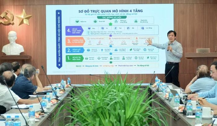 GS.TS Lê Anh Vinh trình bày đề xuất mô hình trường phổ thông xã hội chủ nghĩa của Việt Nam trong điều kiện mới.