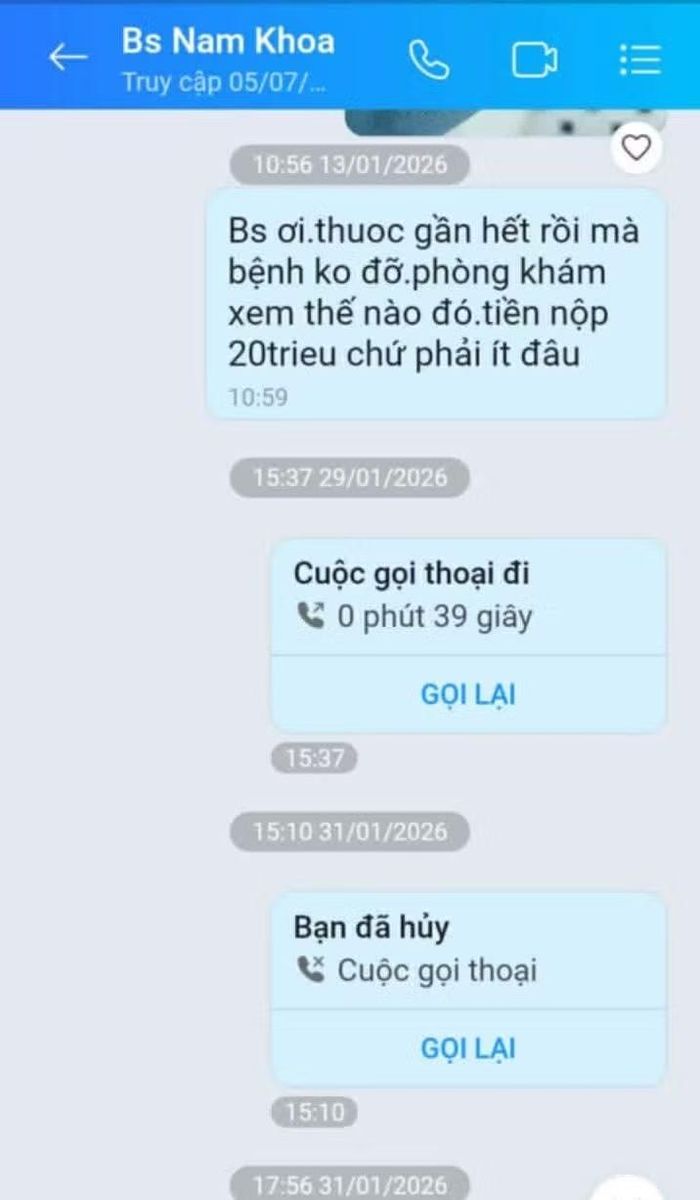 Mất hơn 20 triệu đồng chữa bệnh nhưng không khỏi, chị L. nhắn tin, gọi điện đến phòng khám nhưng không nhận được phản hồi.