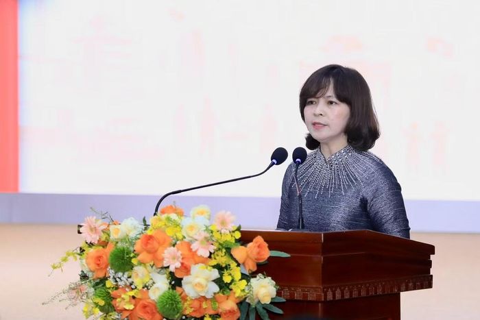 Bí thư Đảng ủy xã Thư Lâm Nguyễn Thị Thanh Tâm phát biểu tại buổi lễ