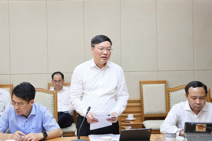 Thứ trưởng Bộ Nội vụ Trương Hải Long báo cáo về dự thảo đề án. Ảnh: VGP