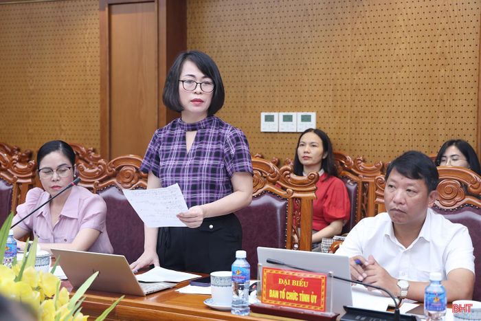 Phó Trưởng ban Tổ chức Tỉnh ủy Phan Thị Tố Hoa đề xuất thêm một số nội dung liên quan.