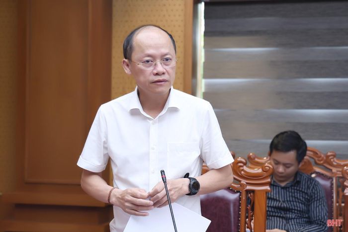 Phó Bí thư Thường trực Tỉnh ủy Nguyễn Hồng Lĩnh phát biểu tại buổi làm việc.