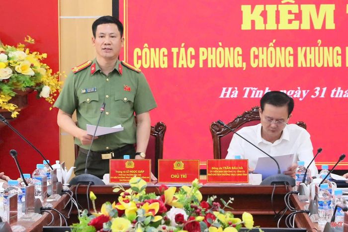 Trung tá Lê Ngọc Giáp - Phó Cục trưởng Cục An ninh nội địa (Bộ Công an) phát biểu tại buổi làm việc.