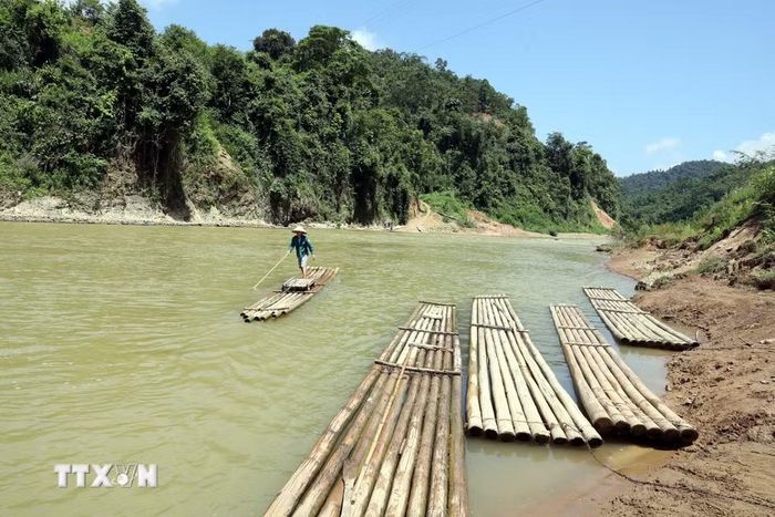 Mặc dù đã có một số trường hợp gặp nạn nhưng người dân vẫn phải liều mình vượt sông vì đây là con đường duy nhất để đi chợ bán hàng hóa nông sản và mua sắm đồ dùng thiết yếu phục vụ sinh hoạt. (Ảnh: Văn Đạt/TTXVN)