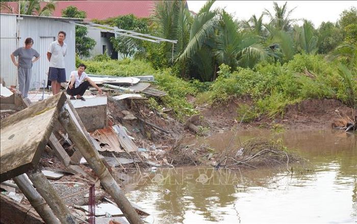 Sạt lở diễn biến phức tạp tại bờ sông Gành Hào, đoạn qua xã Định Thành, tỉnh Cà Mau.
