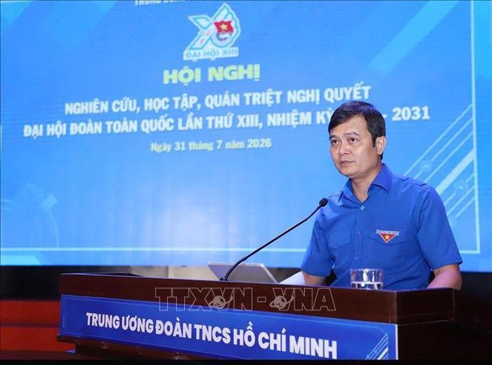 Đồng chí Bùi Quang Huy, Bí thư thứ nhất BCH Trung ương Đoàn phát biểu chỉ đạo. Ảnh: Minh Đức/TTXVN