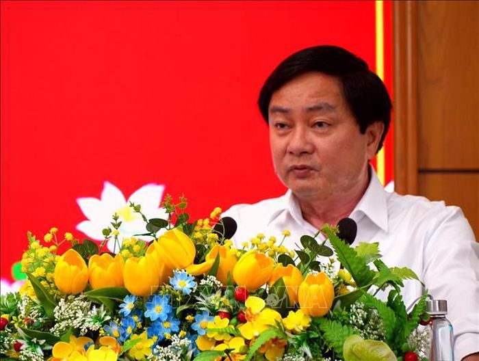 Ủy viên Trung ương Đảng, Bí thư Tỉnh ủy Tây Ninh Nguyễn Văn Quyết, phát biểu tại Hội nghị.