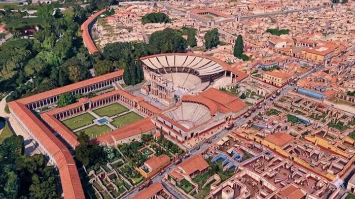AI trên Google Earth tái hiện tàn tích Pompeii thành đường phố La Mã năm 78, giúp học sinh hình dung lịch sử trực quan hơn. Ảnh: Google.