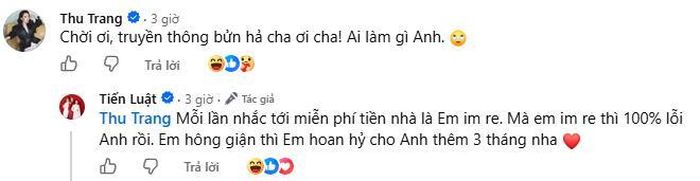 Thu Trang hài hước đáp lại bài đăng của chồng, nhanh chóng xóa tan những đồn đoán. Ảnh: Chụp màn hình.