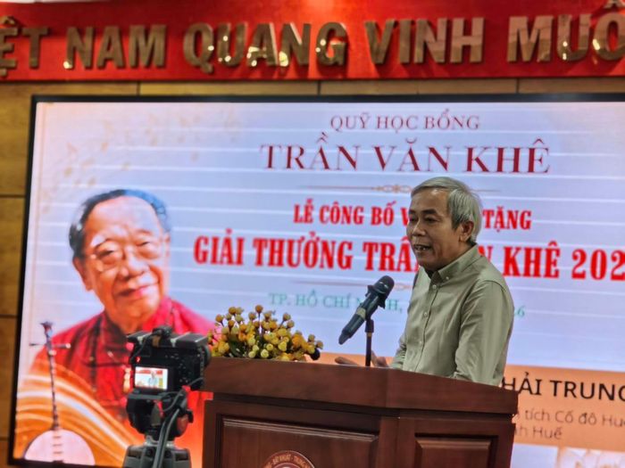  TS. Nguyễn Phước Hải Trung - Phó giám đốc Trung tâm Bảo tồn Di tích Cố đô Huế, phát biểu tại Lễ trao Giải thưởng Trần Văn Khê 2026 sáng 31.7.