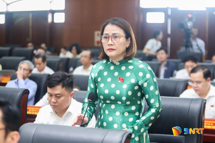 Đại biểu Trần Thị Mẫn, Phó Chủ tịch Ủy ban MTTQ Việt Nam thành phố chất vấn tại kỳ họp. Ảnh: PV