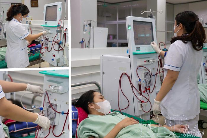 BVĐK tỉnh chú trọng đầu tư trang thiết bị hiện đại, từng bước đáp ứng yêu cầu phát triển kỹ thuật chuyên sâu. Trong ảnh: Máy lọc máu HDF online cho bệnh nhân chạy thận.