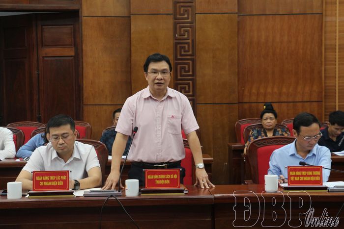Đại diện Ngân hàng Chính sách xã hội chi nhánh tỉnh Điện Biên tham gia ý kiến tại hội nghị.