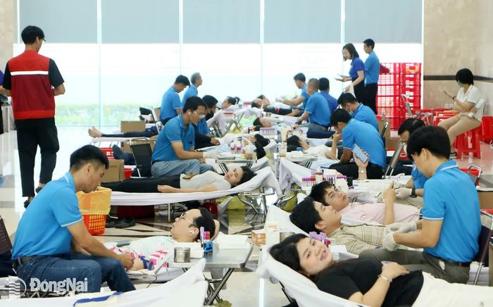 Người lao động tham gia hiến máu tình nguyện. Ảnh: Văn Truyên