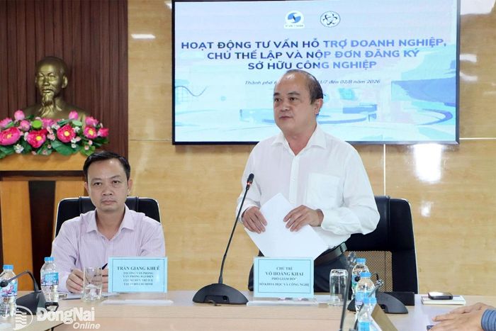 Phó Giám đốc Sở Khoa học và Công nghệ thành phố Đồng Nai Võ Hoàng Khai phát biểu tại buổi làm việc.