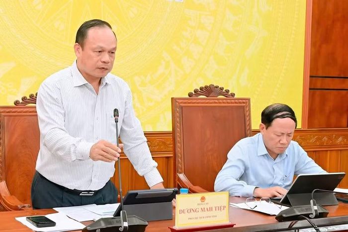  Phó Chủ tịch UBND tỉnh Dương Mah Tiệp phát biểu tại hội nghị. Ảnh: Đức Thụy 