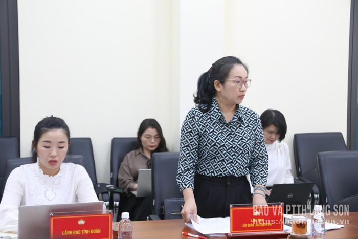 Đại diện lãnh đạo Liên đoàn Lao động tỉnh báo cáo tại cuộc họp