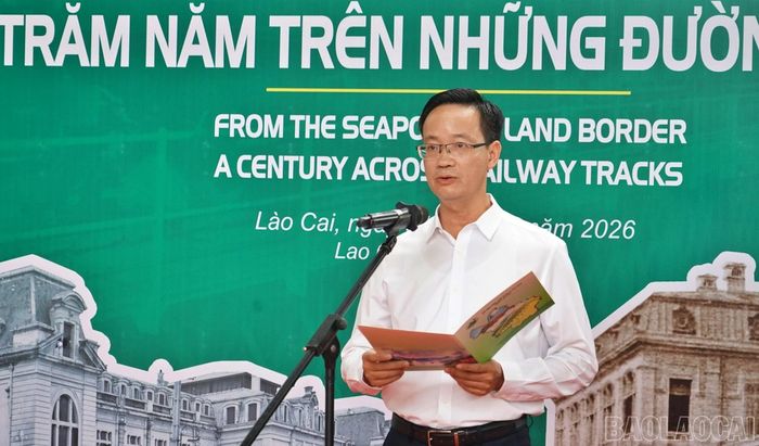 Ông Dương Tuấn Nghĩa - Phó Giám đốc Sở Văn hóa, Thể thao và Du lịch tỉnh Lào Cai phát biểu tại buổi lễ.