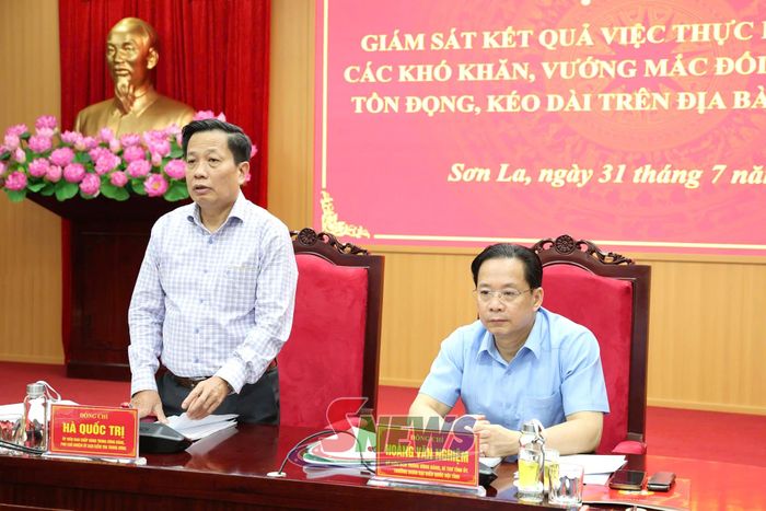 Đồng chí Hà Quốc Trị, Ủy viên Ban Chấp hành Trung ương Đảng, Phó Chủ nhiệm Ủy ban Kiểm tra Trung ương phát biểu tại cuộc giám sát.