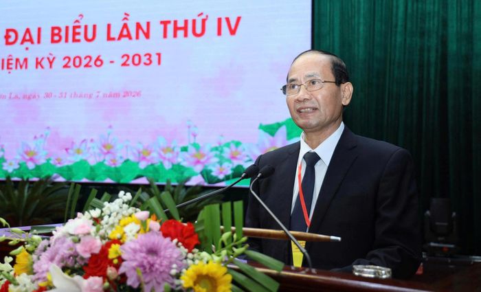 Ông Nguyễn Quốc Khánh - Chủ tịch Hiệp hội Doanh nghiệp tỉnh Sơn La phát biểu tại Đại hội.