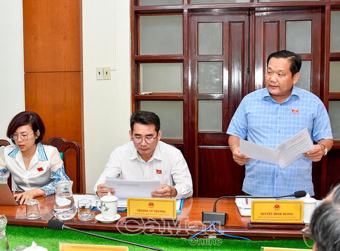 Phó Trưởng ban Kinh tế - Ngân sách HĐND tỉnh Nguyễn Minh Đương, phát biểu thảo luận tại hội nghị thẩm tra.