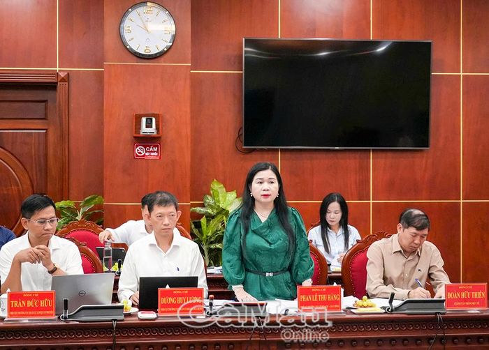 Bà Phan Lê Thu Hằng, Phó Vụ trưởng Vụ Kế hoạch - Tài chính (Bộ Y tế), trả lời một số nội dung kiến nghị của tỉnh Cà Mau.