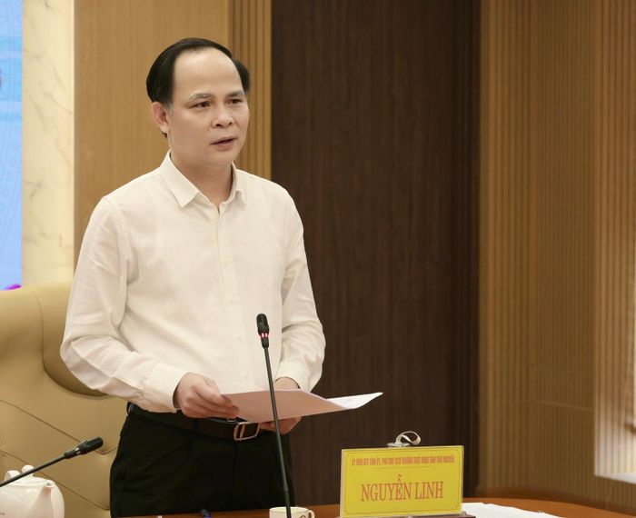 Đồng chí Nguyễn Linh, Phó Chủ tịch Thường trực UBND tỉnh Thái Nguyên phát biểu. Ảnh: Cổng thông tin điện tử UBND tỉnh Thái Nguyên.