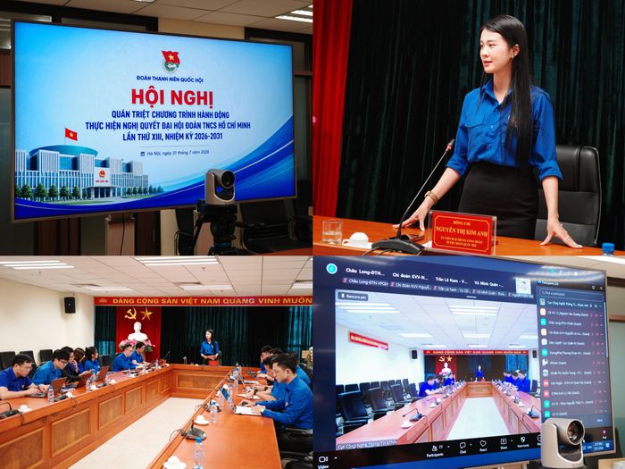 Đồng chí Nguyễn Thị Kim Anh, Ủy viên Ban Chấp hành Trung ương Đoàn, Bí thư Đoàn Thanh niên Quốc hội trực tiếp chủ trì quán triệt Chương trình hành động thực hiện Nghị quyết Đại hội Đoàn TNCS Hồ Chí Minh lần thứ XIII. Ảnh: KHÁNH LINH