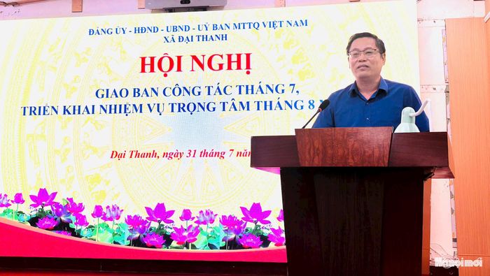 Bí thư Đảng ủy, Chủ tịch HĐND xã Đại Thanh Đặng Đức Quỳnh phát biểu kết luận hội nghị. Ảnh: Ngọc Minh