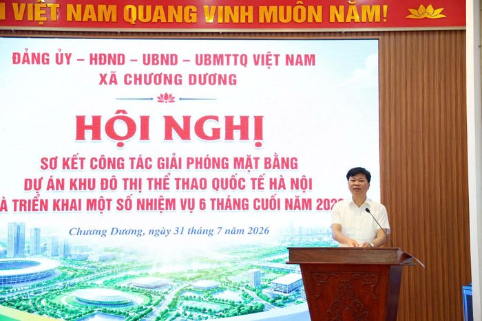 Phó Bí thư thường trực Đảng ủy xã Chương Dương Nguyễn Văn Trọng phát biểu kết luận. Ảnh: Duy Anh