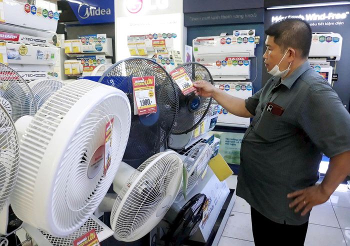 Người tiêu dùng mua sản phẩm khuyến mãi tại siêu thị điện máy Media Mart. Ảnh: Hoài Nam