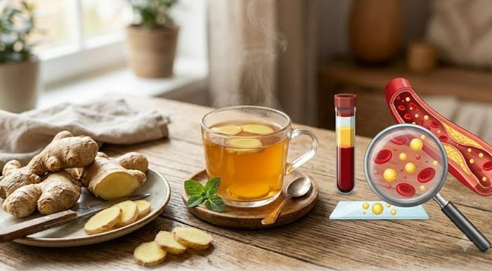Uống nước gừng đúng cách giúp hỗ trợ giảm cholesterol và cải thiện chỉ số mỡ máu.