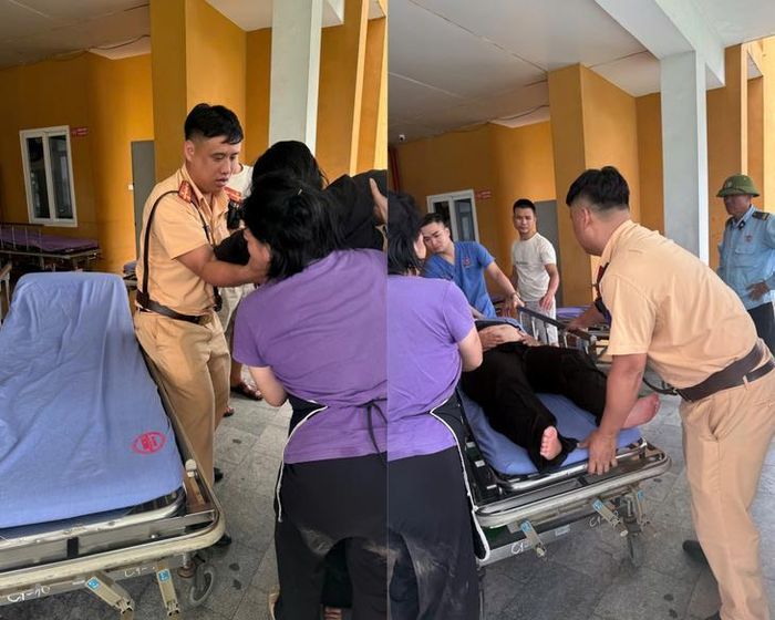 Lực lượng CSGT tỉnh Quảng Ninh hỗ trợ sản phụ đến bệnh viện nhanh chóng, an toàn. Ảnh: Cơ quan công an.